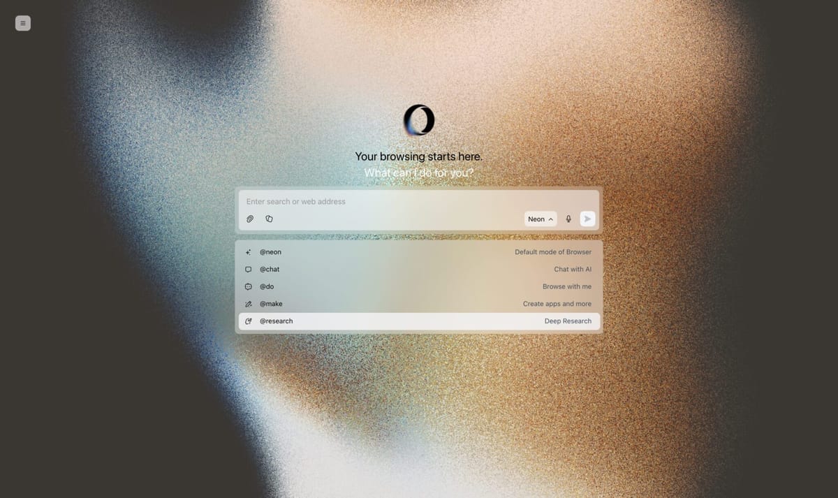 오페라, 네온 브라우저에 1분 AI 연구 도구 추가