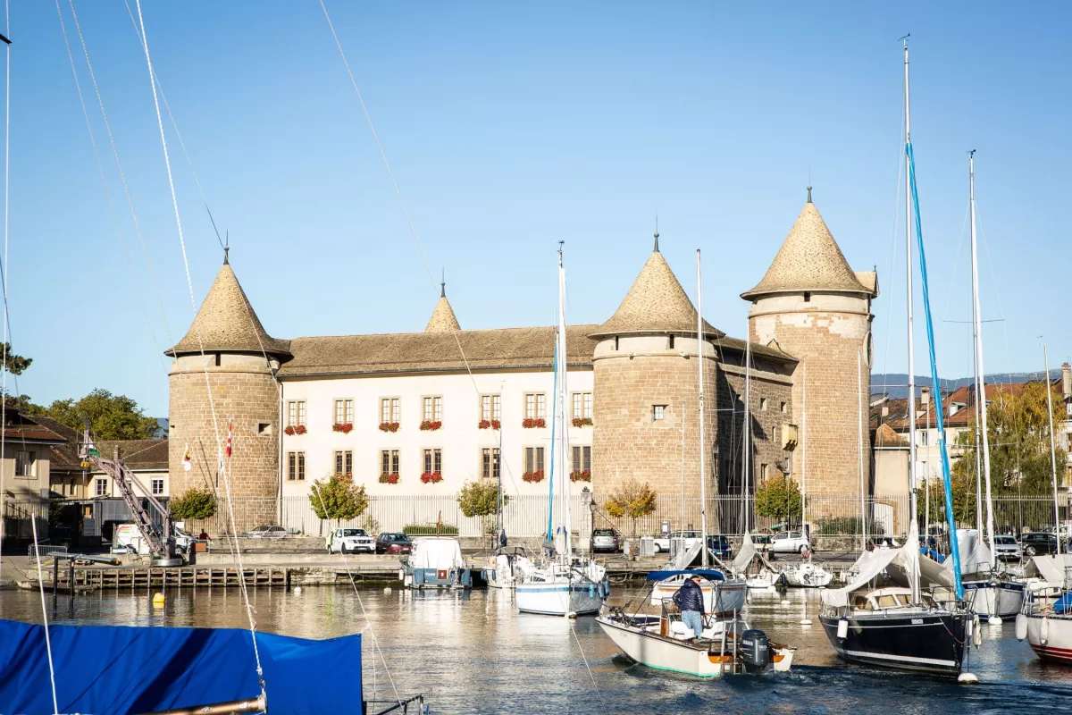 Morges castle marina sailboats lake Geneva
