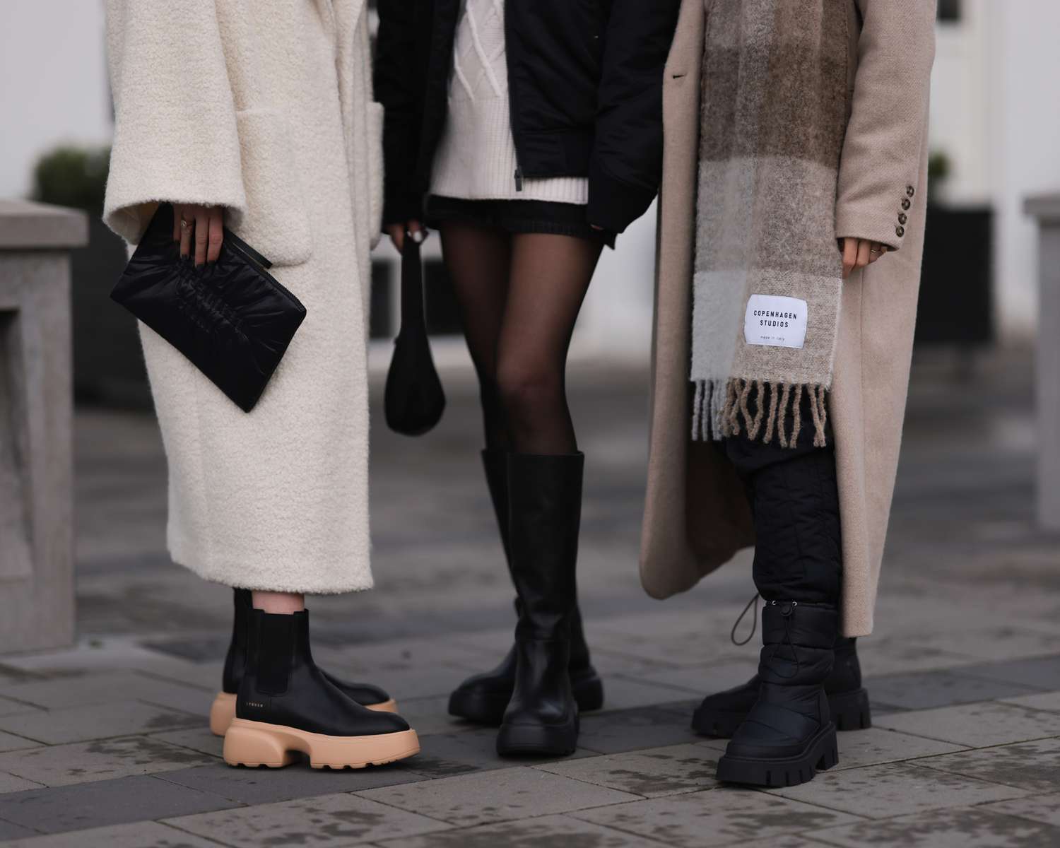 Women wearing winter boots outdoors