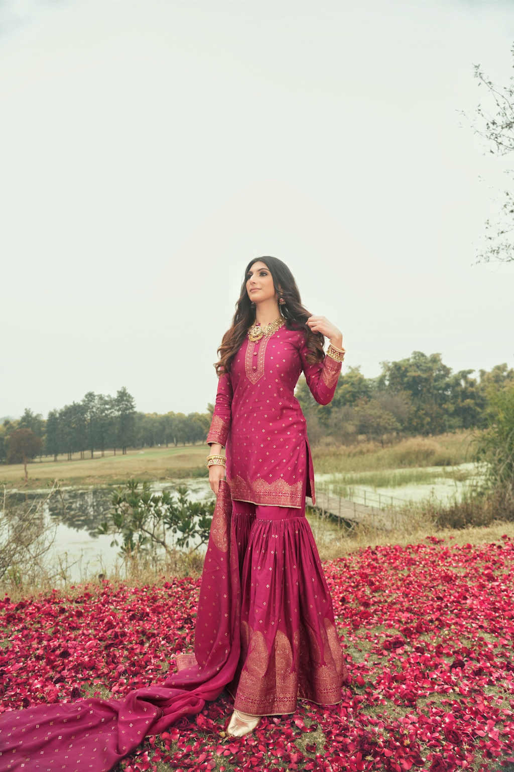 Pink Embroidered Sharara Set
