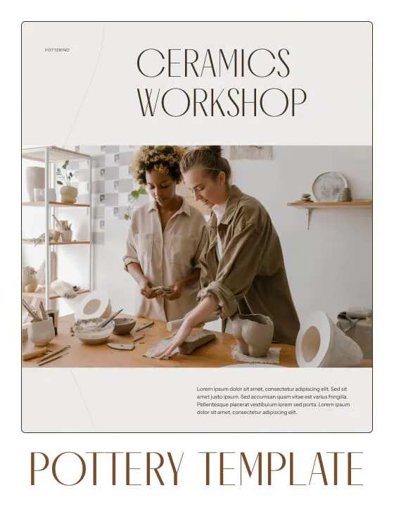 Pottery studio scene with artists working with clay