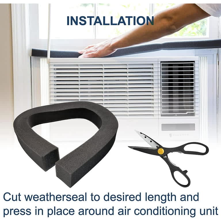 Applying foam weatherstripping to a window air conditioner to block summer heat drafts