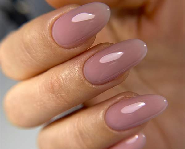 Glossy nude Russian manicure