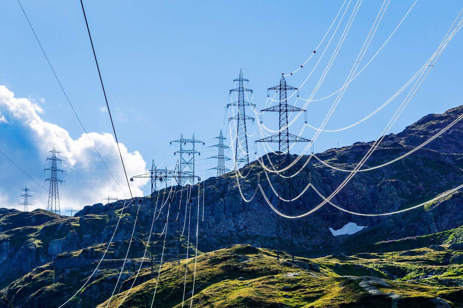 Power lines sagging between towers