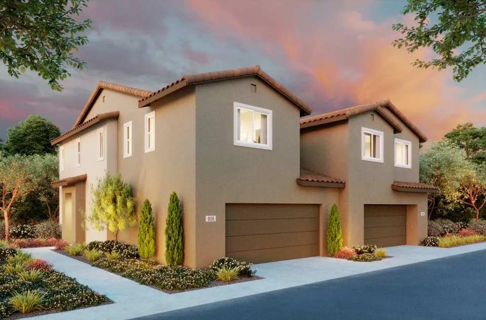 Lompoc area home exterior with landscaped yard at sunset
