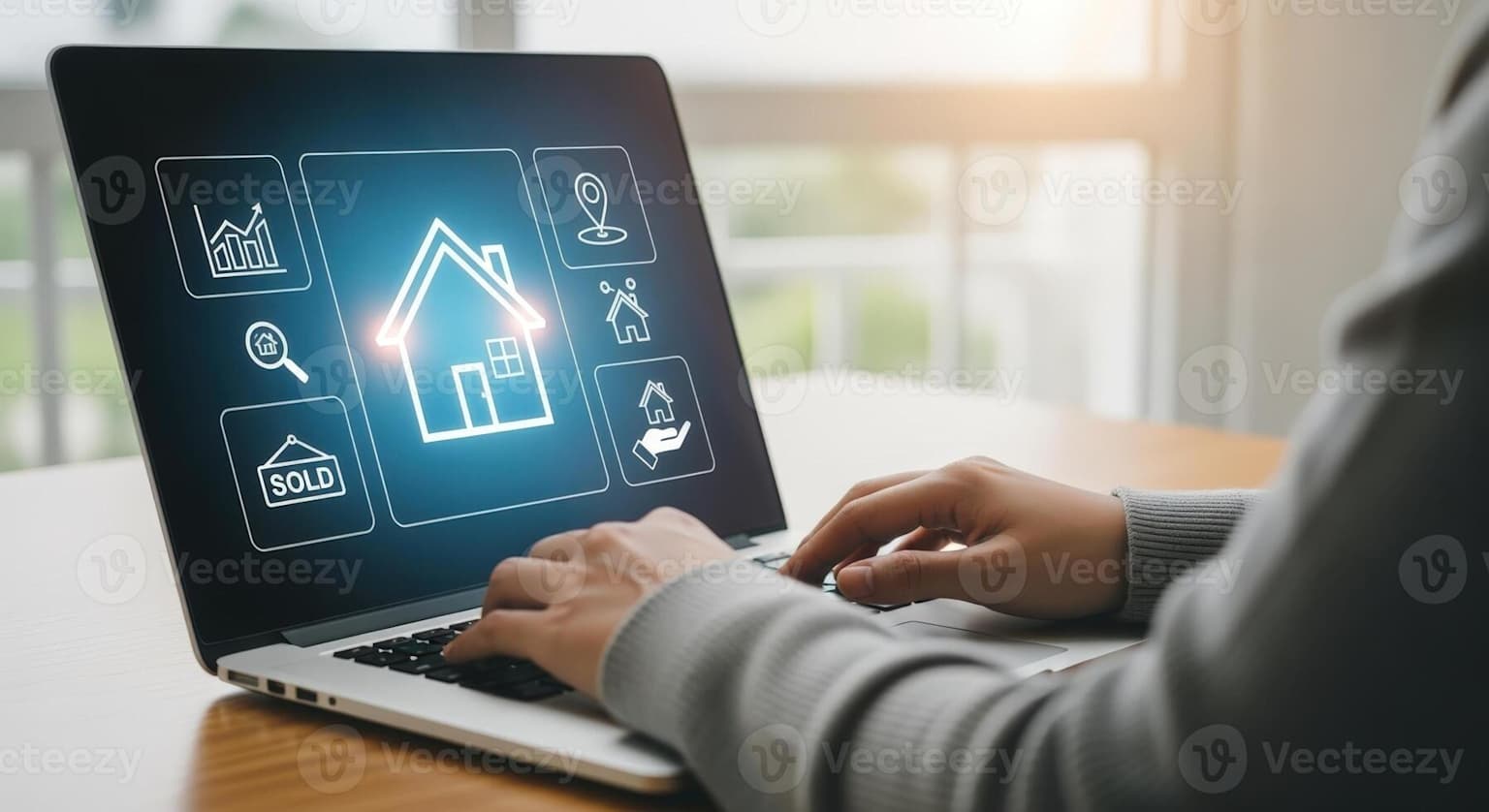 Person using a laptop to search for homes online