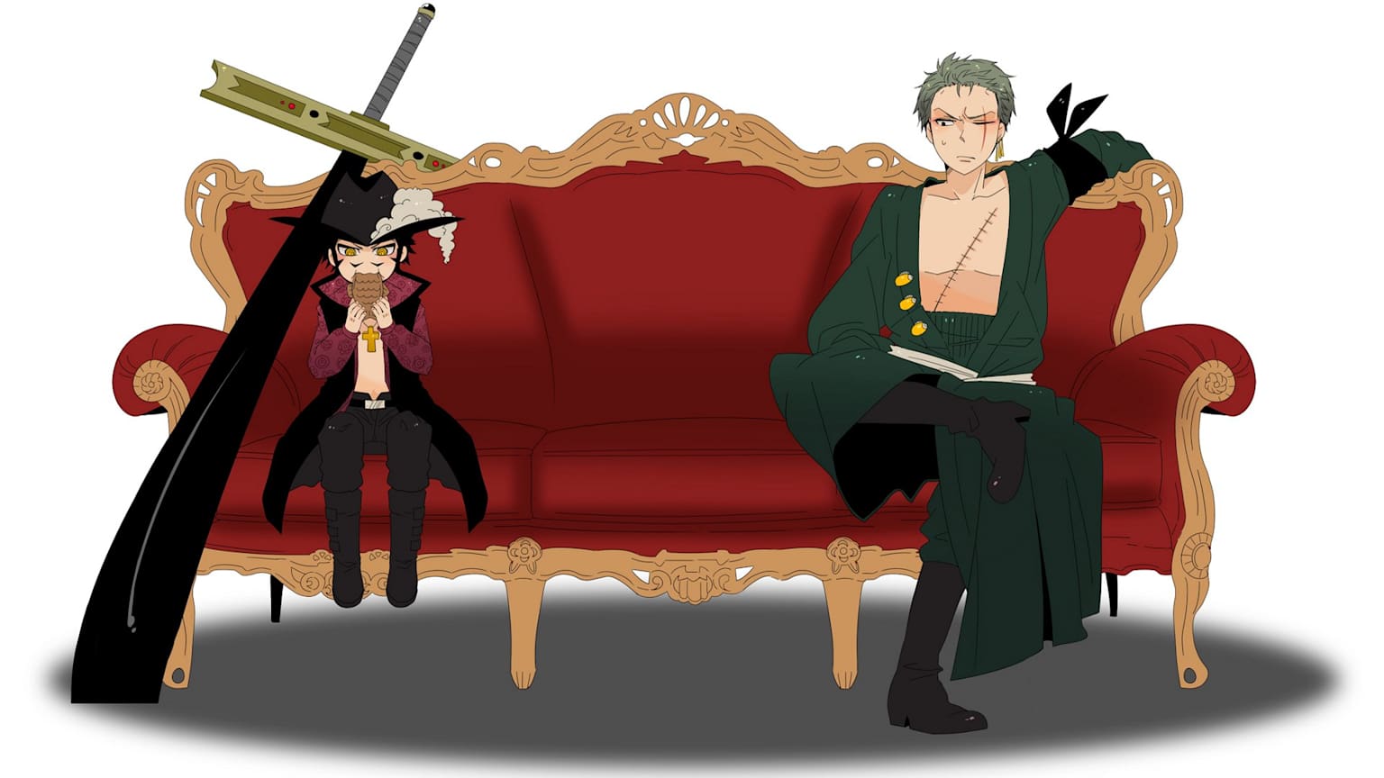 Zoro y Mihawk One Piece - Maestro y alumno cara a cara