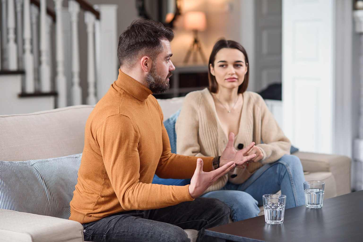 Couple having a calm discussion at home