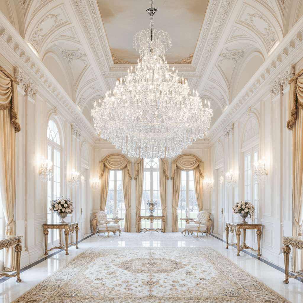 Large Maria Theresa crystal chandelier in hotel foyer