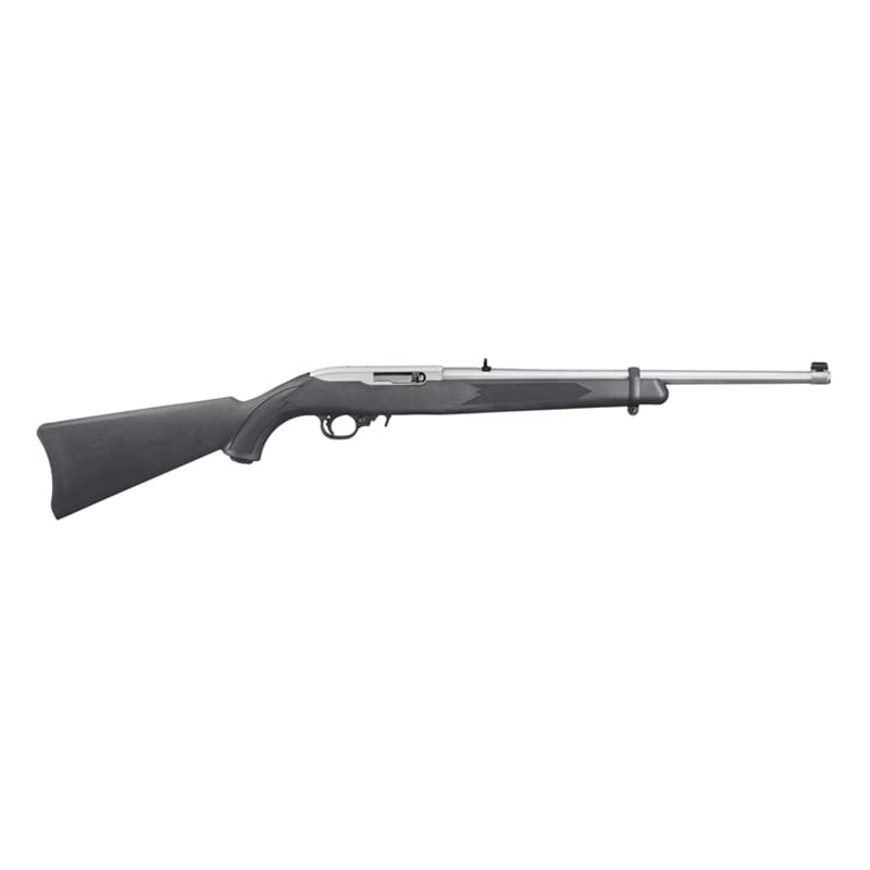 Carabina Ruger 10/22 con calcio sintetico nero e canna chiara, leggera e adatta a una logistica semplificata