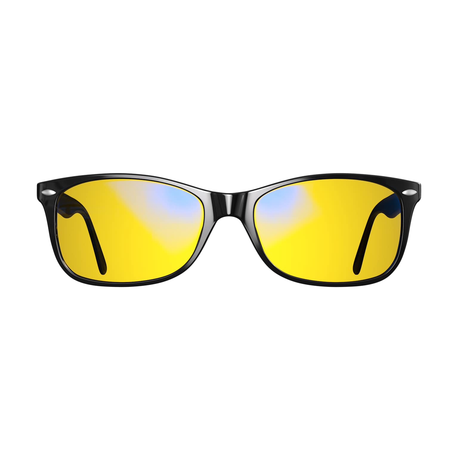 Swanwick Night Swannies amber lens blue light blocking glasses black frame white background