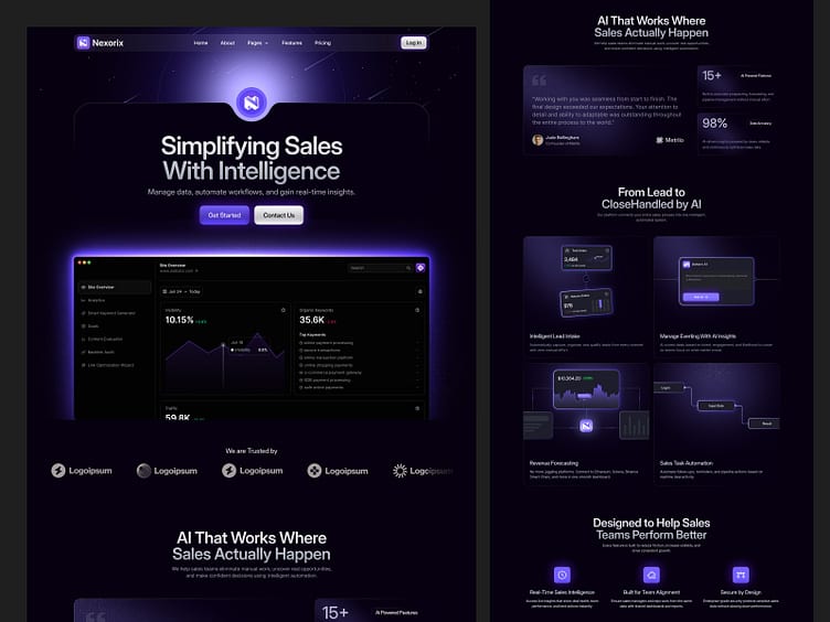 Ledger SaaS dashboard — dark mode interface