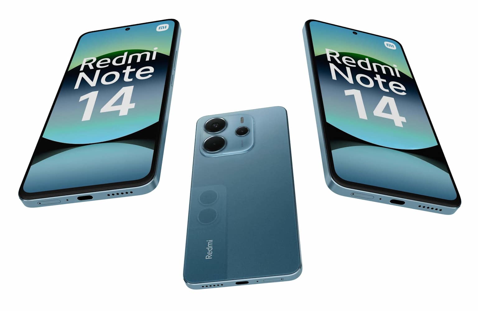 Redmi Note 14 5G син front and back render