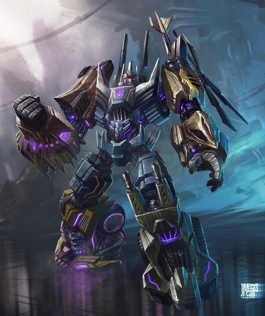 Bruticus Combiner Transformers Combaticons artwork doré et violet