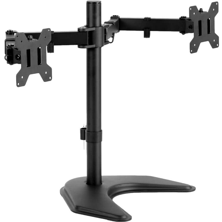 VIVO STAND-V002 Dual Monitor Desk Mount - black two-arm stand on white background