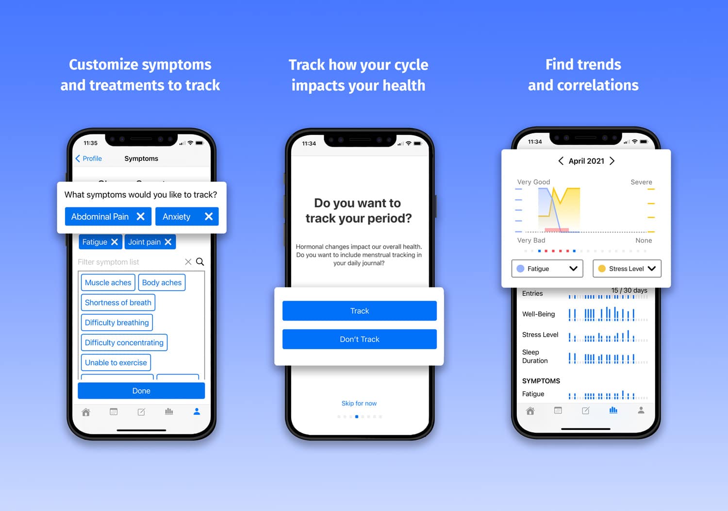 Menstrual health app screens preview