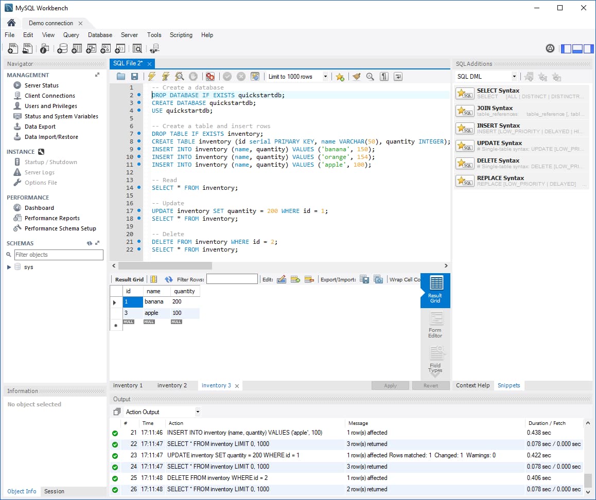 MySQL Workbench SQL query interface