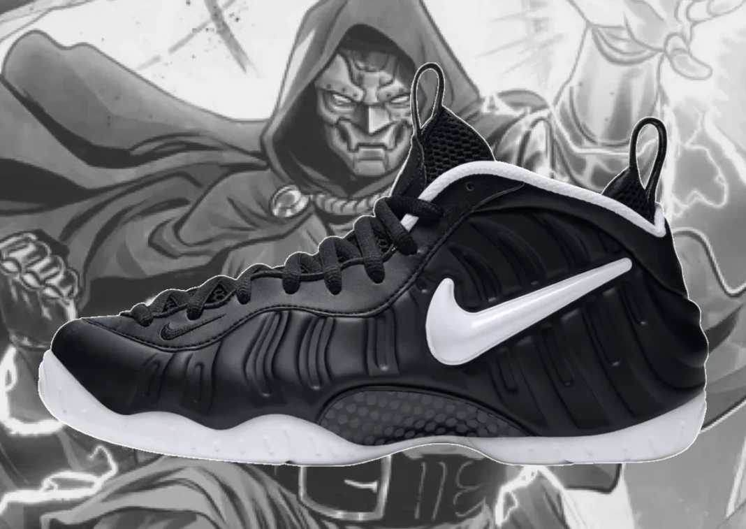 Nike Air Foamposite Pro Dr. Doom พื้นหลังธีม Marvel Doctor Doom