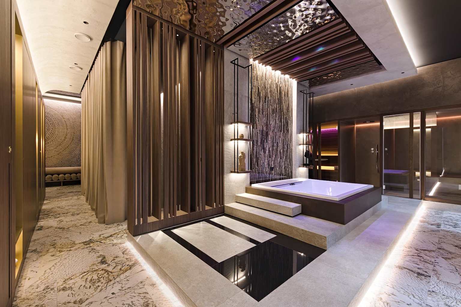 Private spa suite with warm, discreet lighting