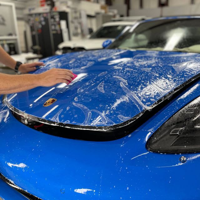 Paint protection film installation close-up