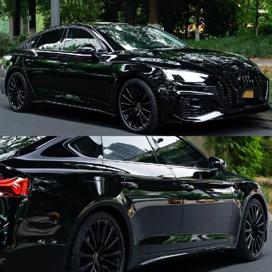 Protected gloss black car side profile