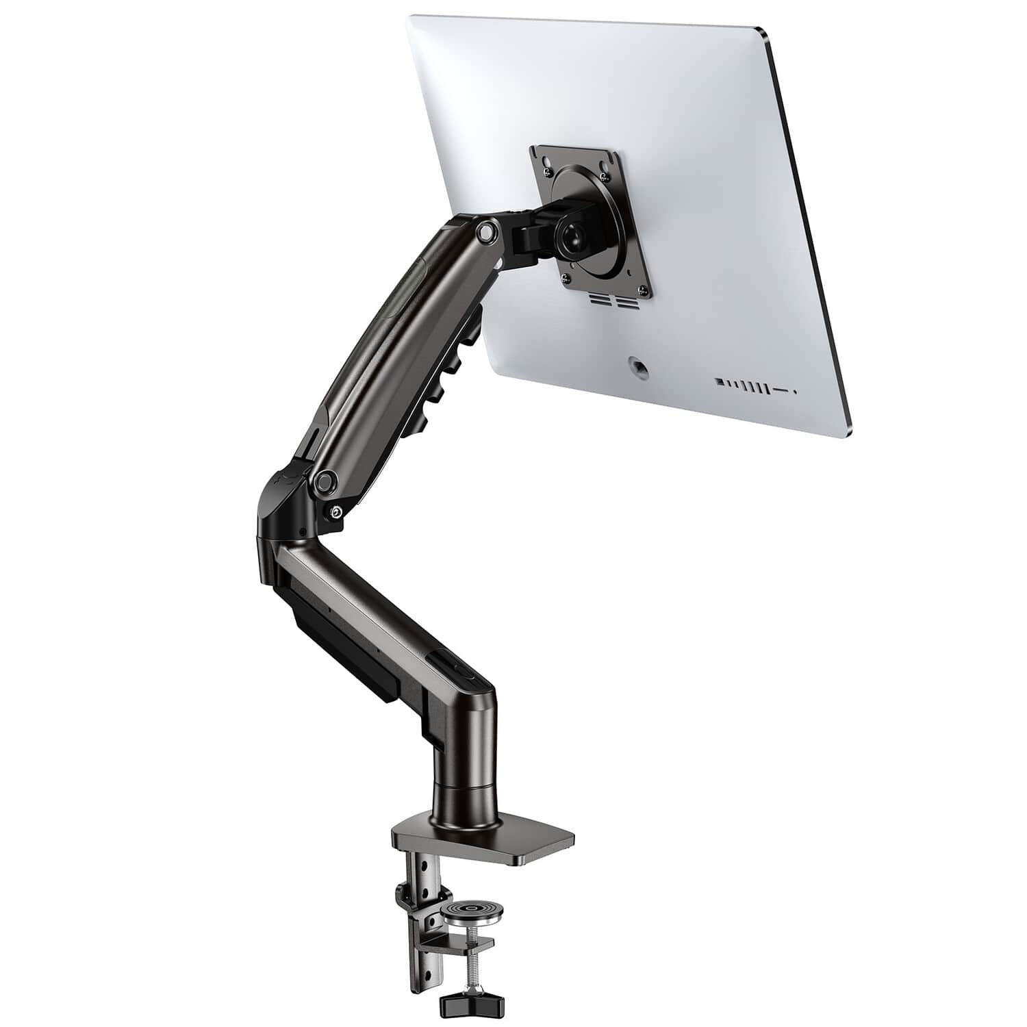HUANUO FlowLift Pro Single Monitor Arm - gas spring desk mount on white background