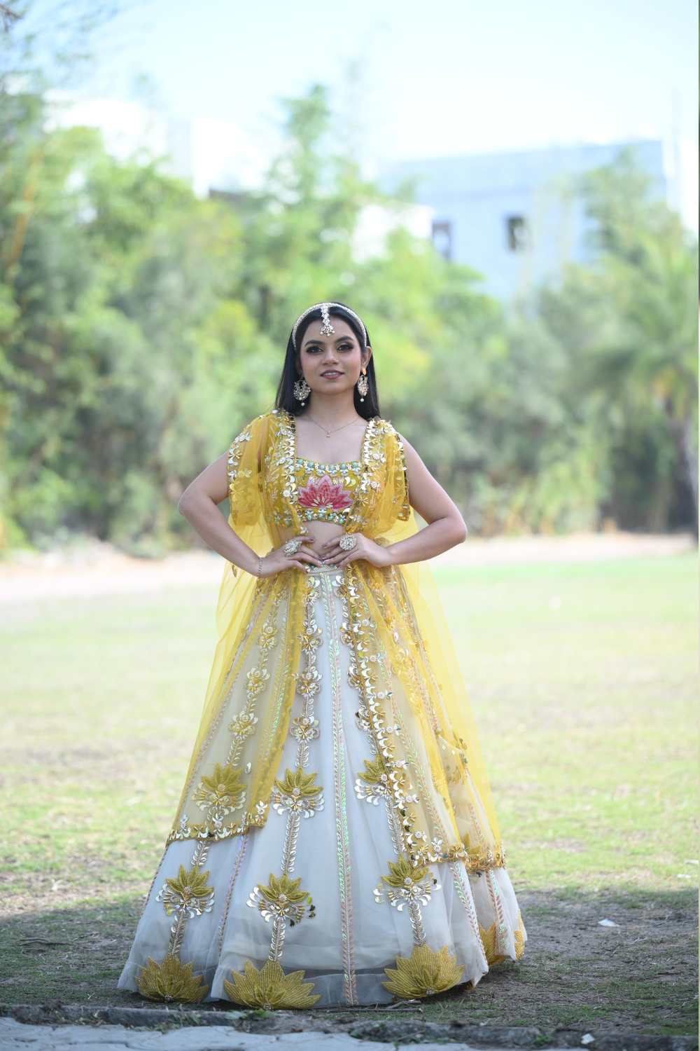 Ivory Lehenga with Yellow Blouse