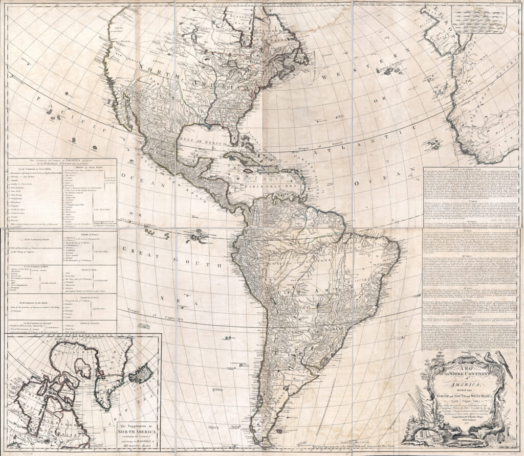 Vintage engraved map of the Western Hemisphere representing the Monroe Doctrine