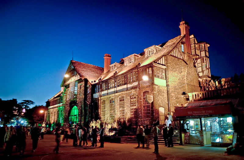 Colonial architecture illuminated on Mall Road Shimla Himachal Pradesh