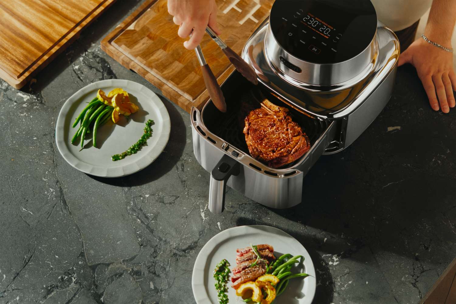 Cosori air fryer cooking steak