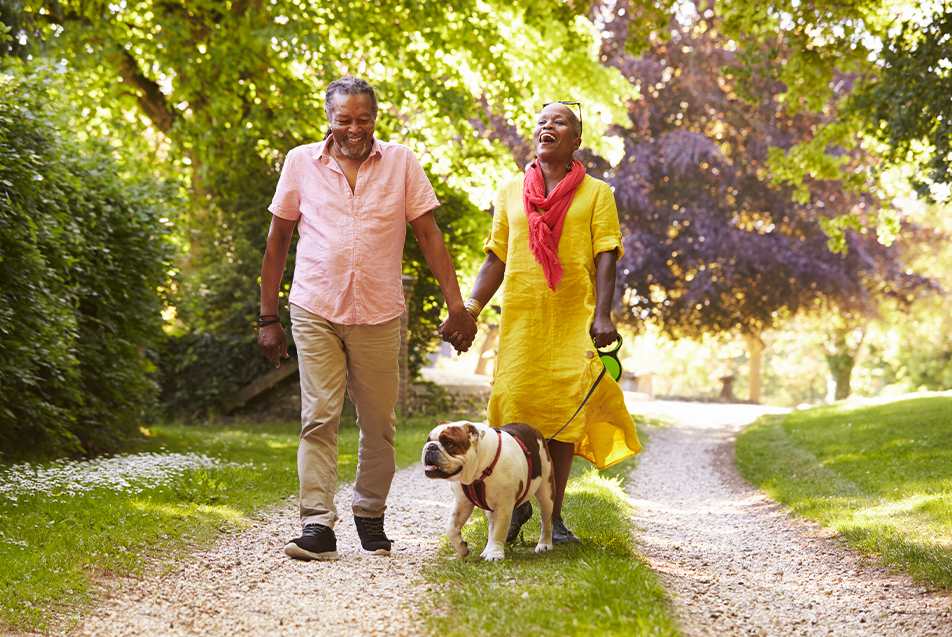Walking outdoors in a garden