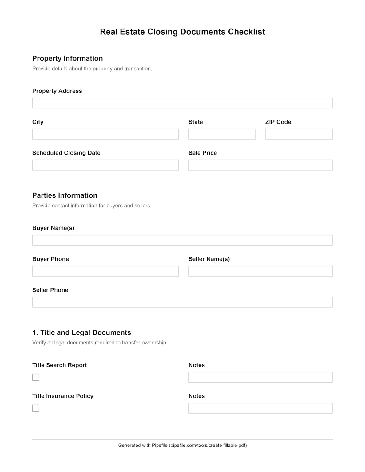 Real estate closing documents checklist