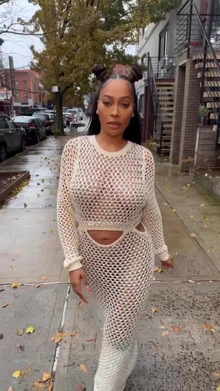 LaLa Anthony nude sheer Alex Perry mesh set