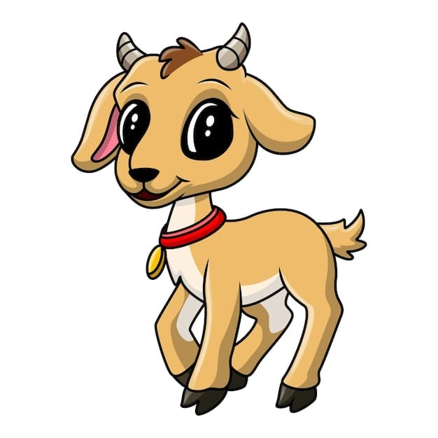 Cartoon baby goat with a bell around its neck