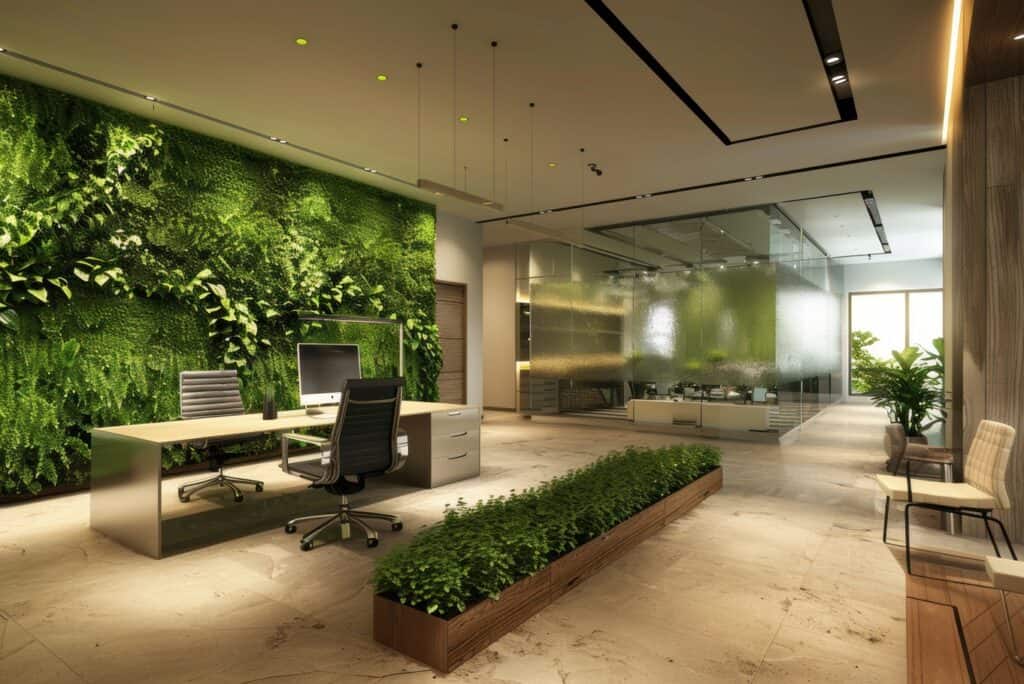 Ambiente de escritório imobiliário com recepção elegante