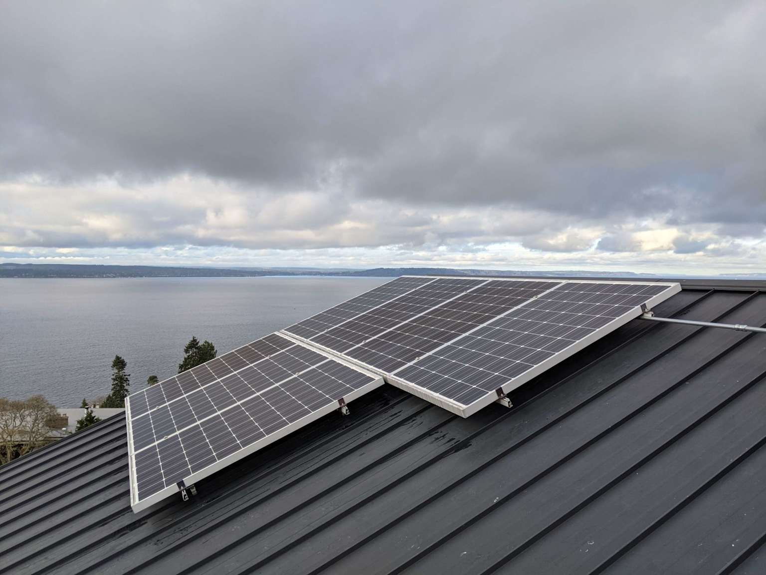 Solar panels under bright California sky
