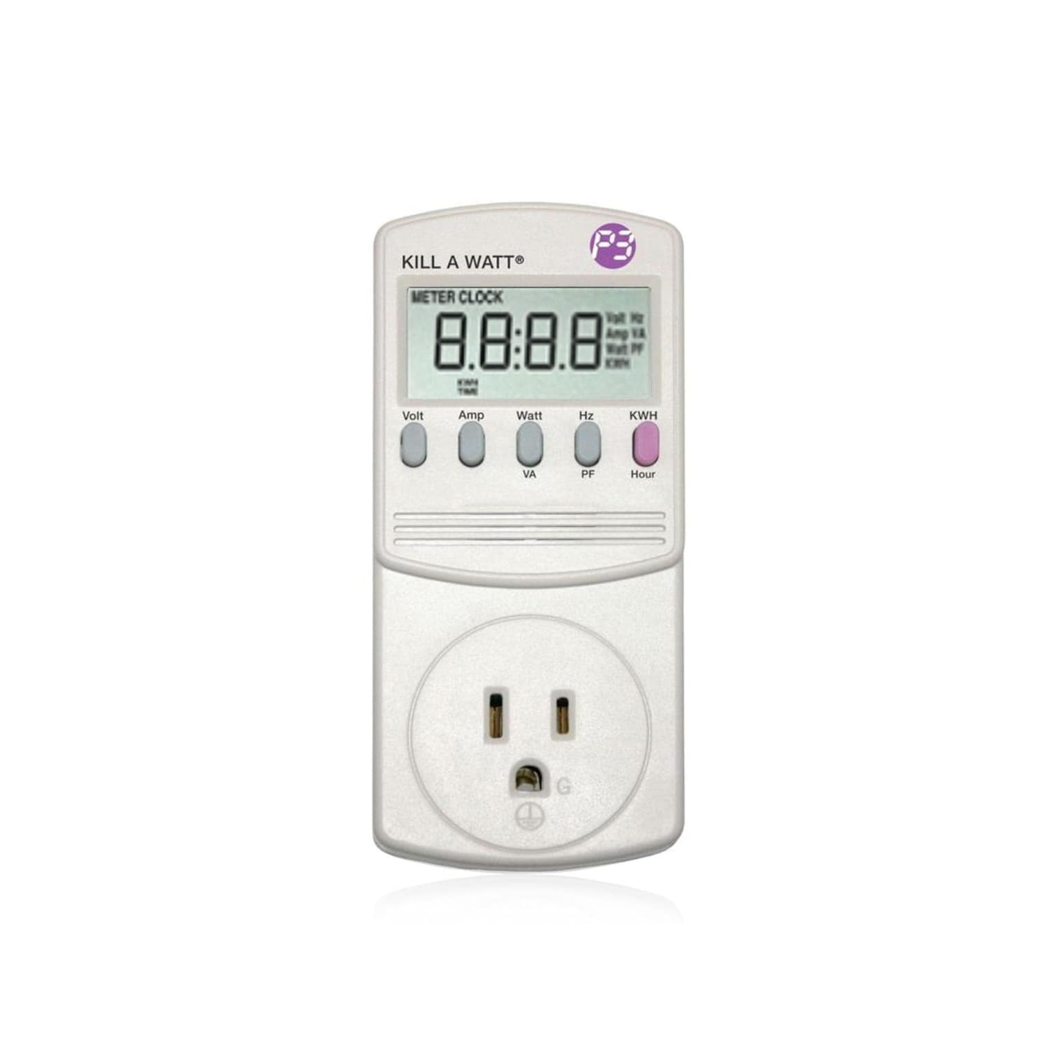 A Kill A Watt electricity monitor used to find vampire power draw
