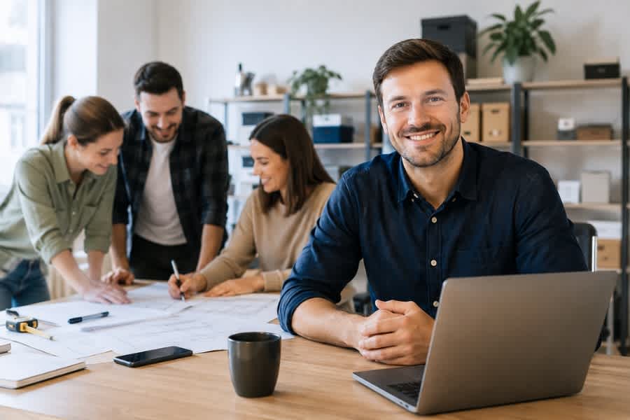Équipe de PME collaborant autour d'un ordinateur portable