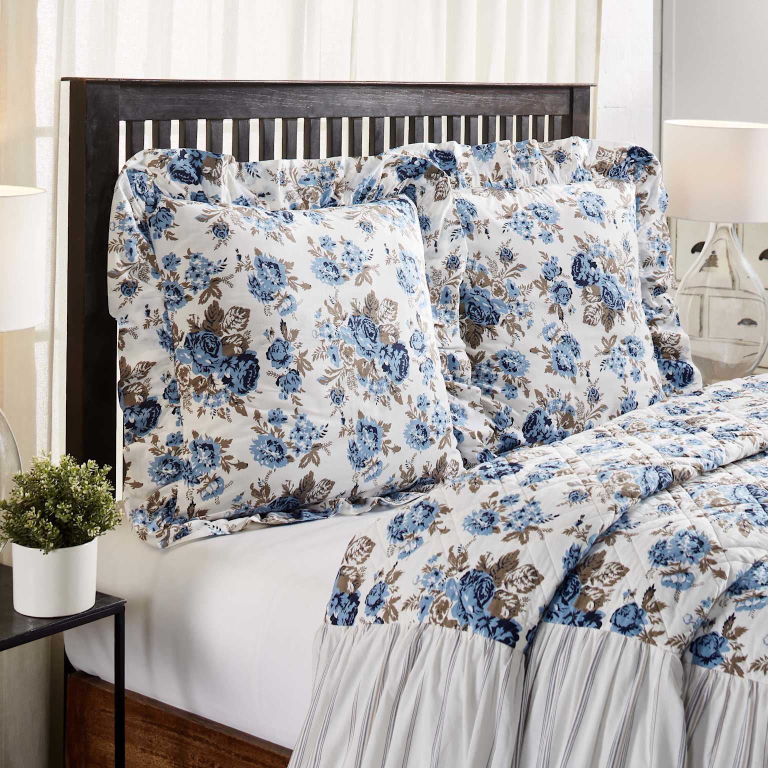 Blue floral sham bedding