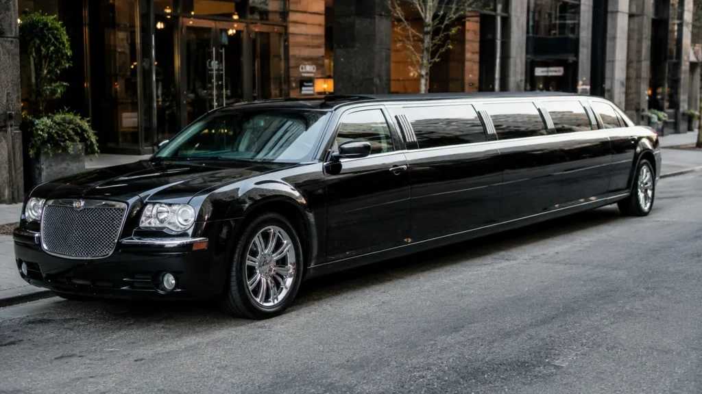Black stretch limousine for prom transportation