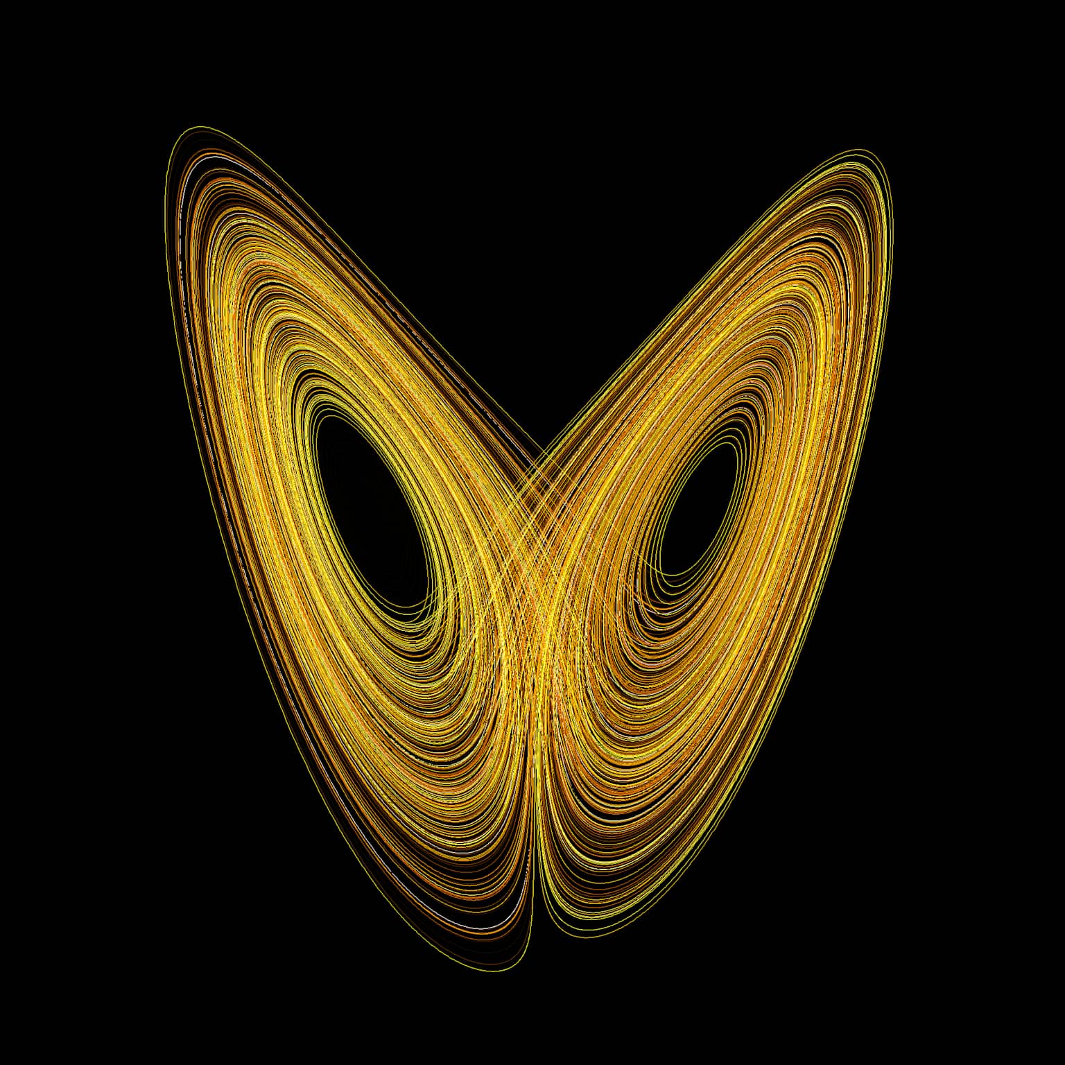 Golden butterfly chaos attractor — mathematical visualization of chaos theory