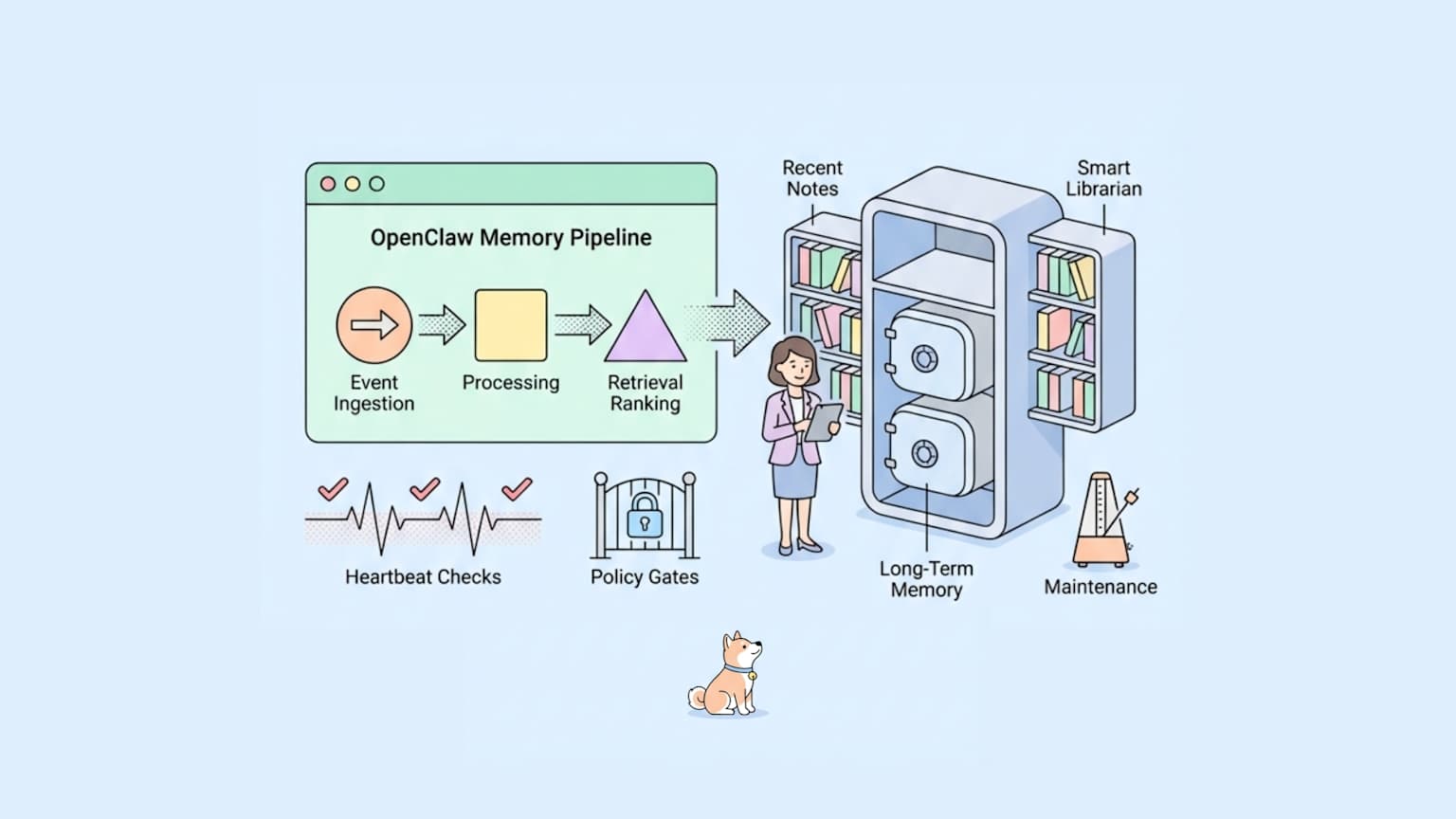Pipeline de memória persistente do OpenClaw – ingestão de eventos, indexação híbrida e recuperação para o agente