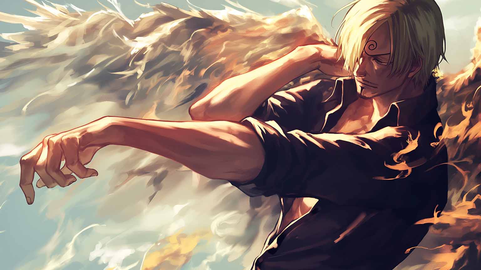 Sanji Diable Jambe ailes de feu One Piece Wano HD - Ifrit Jambe flammes bleues