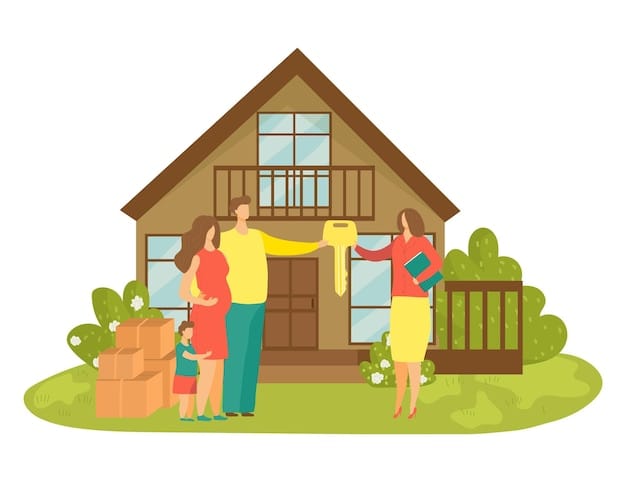 Family with keys and moving boxes illustration
