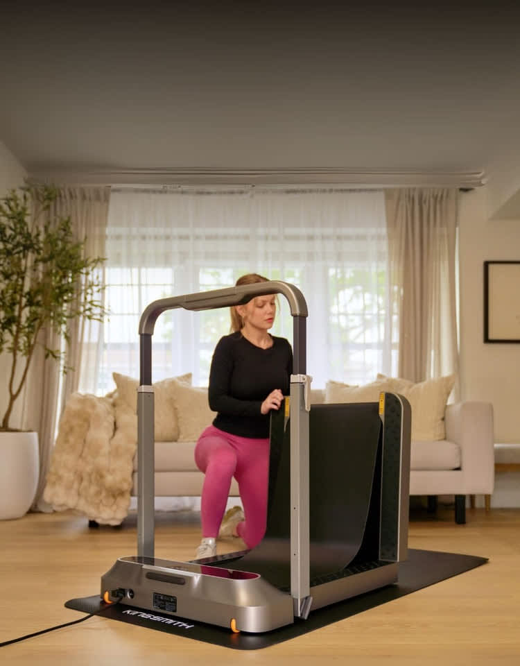 Folding treadmill in home gym