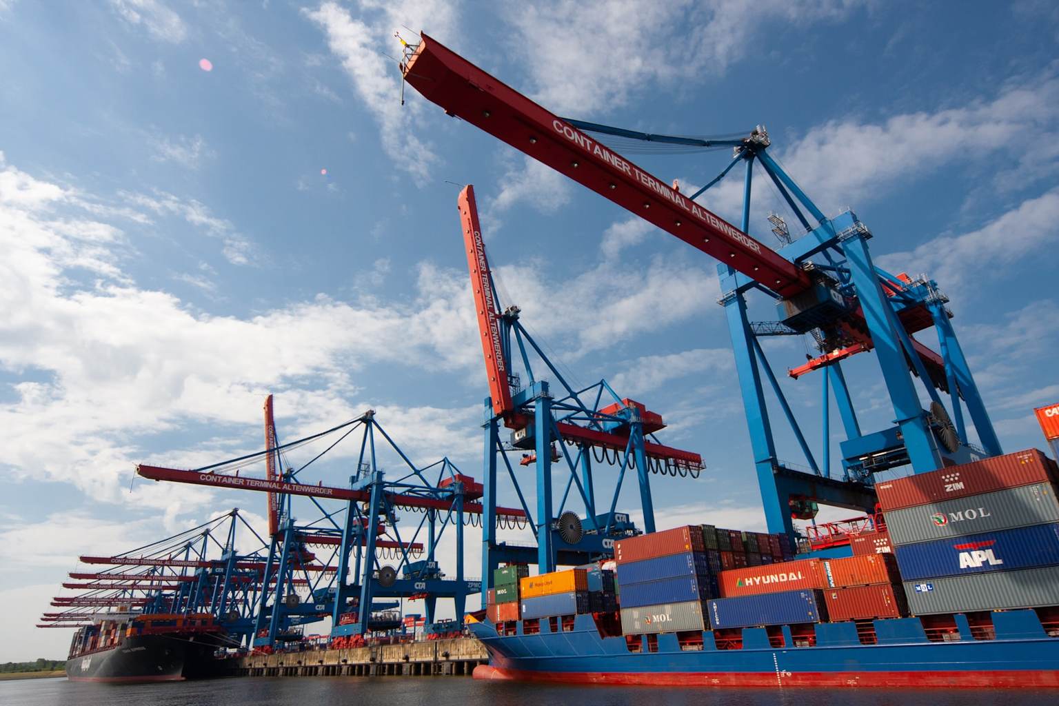 Cargo ship loaded with shipping containers at an international port