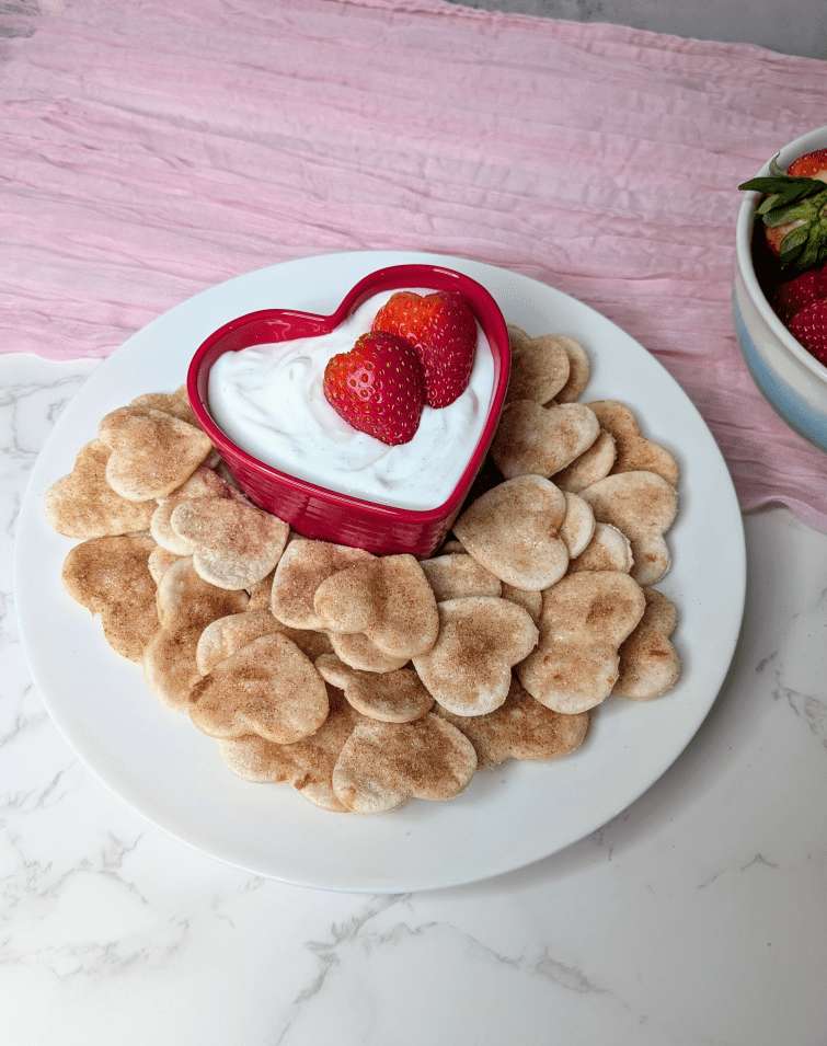 Strawberry hearts with cinnamon sugar chips