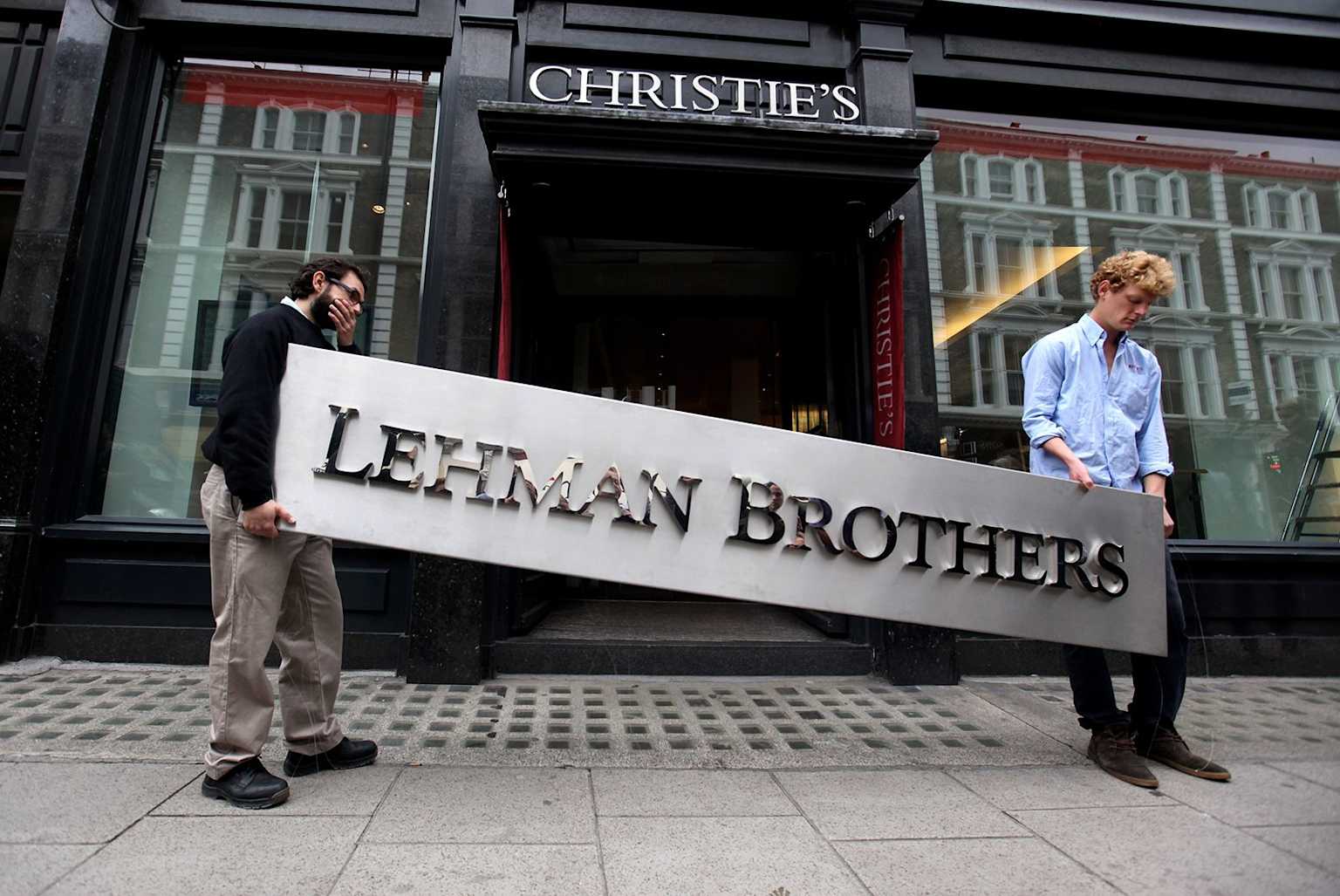 Lehman Brothers building with world map mural, September 14 2008