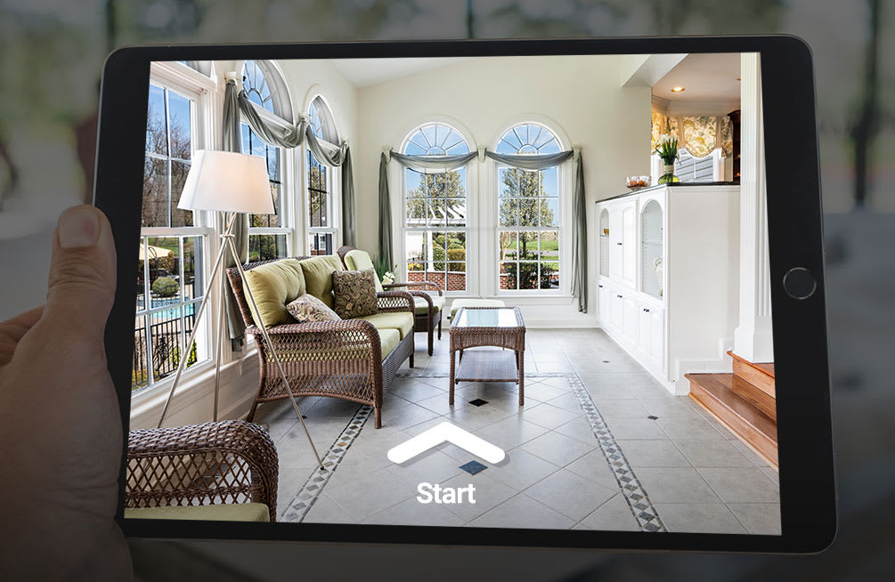 Tablet displaying a virtual tour interface
