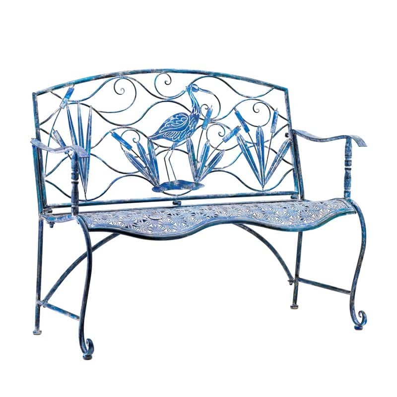 Herons bench with waterside bird motif